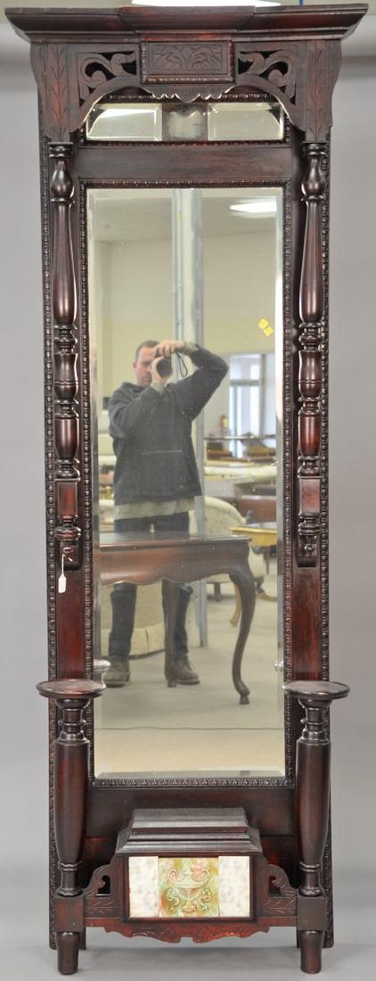 Victorian pier mirror with Majolica tiles, ht. 93: Victorian pier mirror with Majolica tiles, ht. 93 1/2in., wd. 33 1/2in. Provenance: Property from the Estate of Frank Perrotti Jr. of Hamden, Connecticut