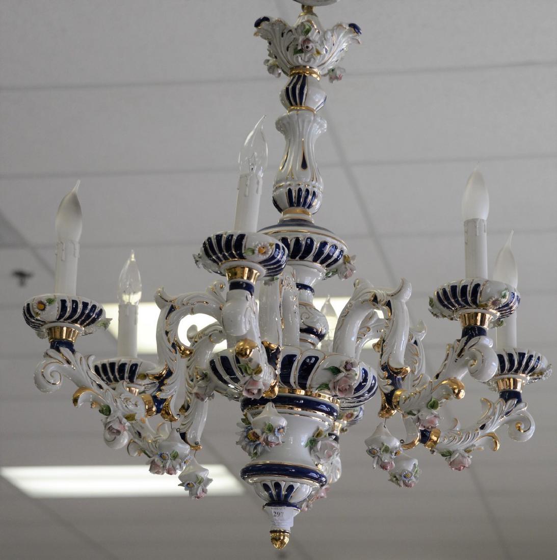 Vintage Capodimonte 6 Arm Chandelier Made in SpainPorcelain Vintage Capodimonte 6 Arm Chandelier Made in SpainPorcelain