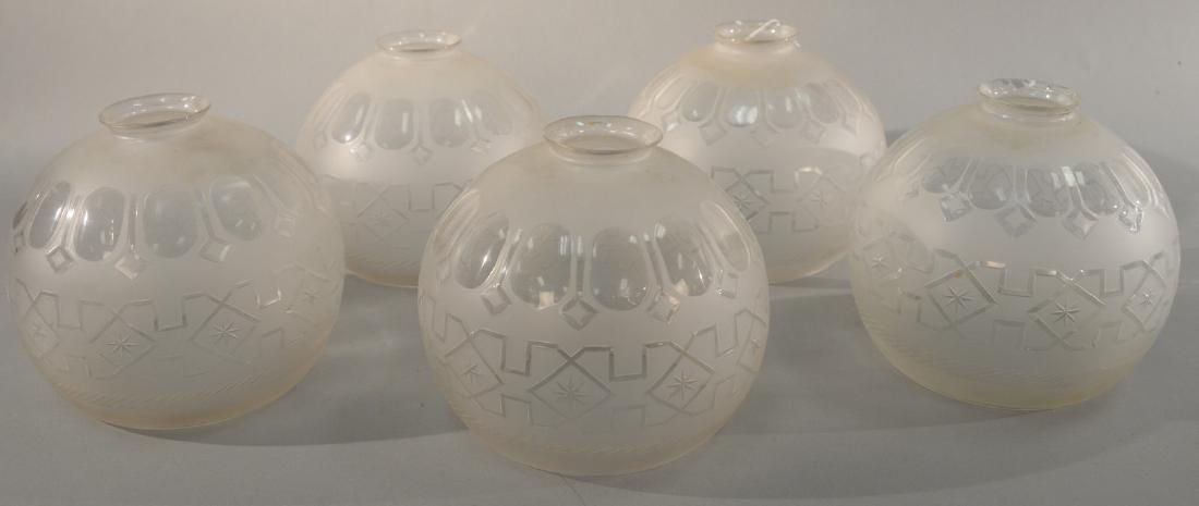 set of five frosted etched glass globe shades. ht. 7 (1 of 6)
