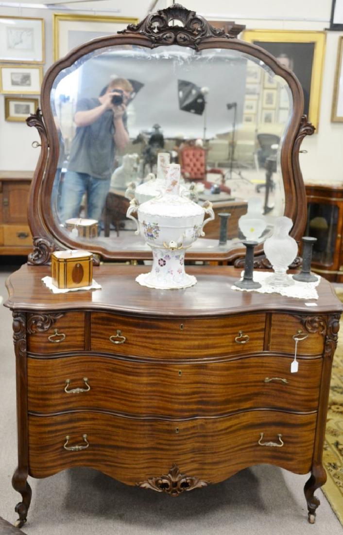 Mahogany chest and mirror with serpentine front. ht. (1 of 6)
