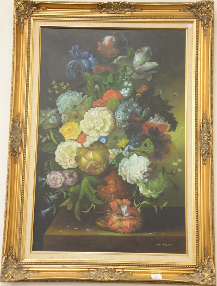 William Steiner oil on canvas large floral still life
