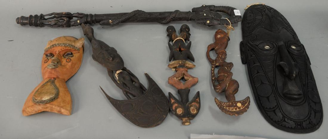 Group of six African wall hanging figures and masks. (1 of 9)
