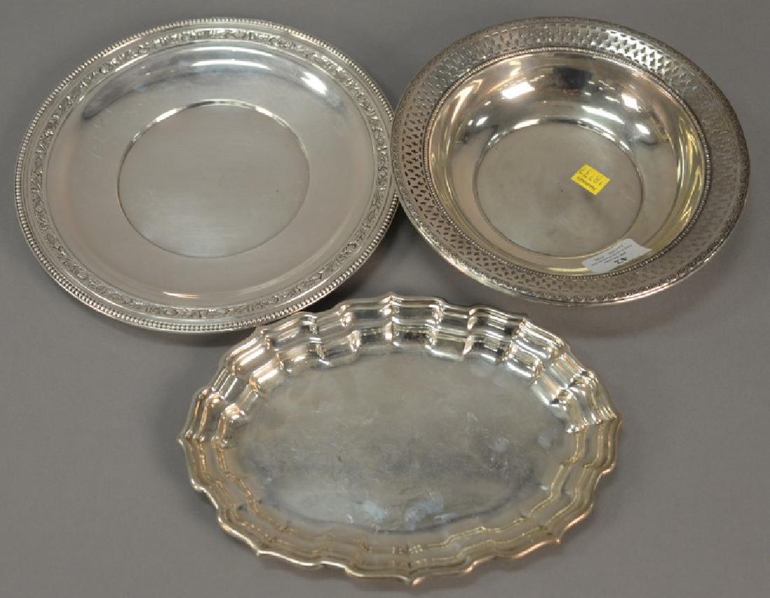 Three sterling silver pieces including oval tray, bowl, (1 of 3)
