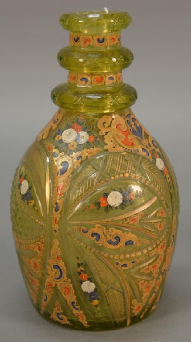 Bohemian vaseline glass decanter with gilt and enamel (1 of 4)