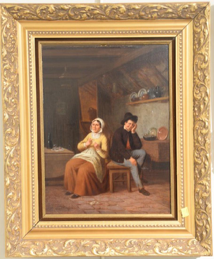 Oil on panel Dutch interior scene with a man and woman, (1 of 5)