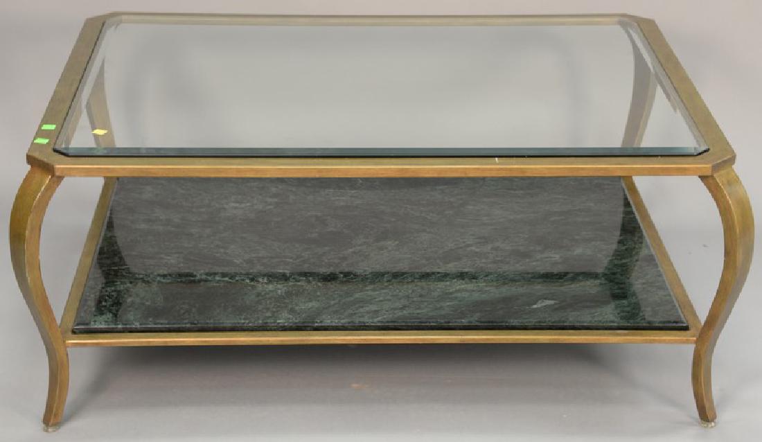 Glass top coffee table with metal frame and marble (1 of 3)