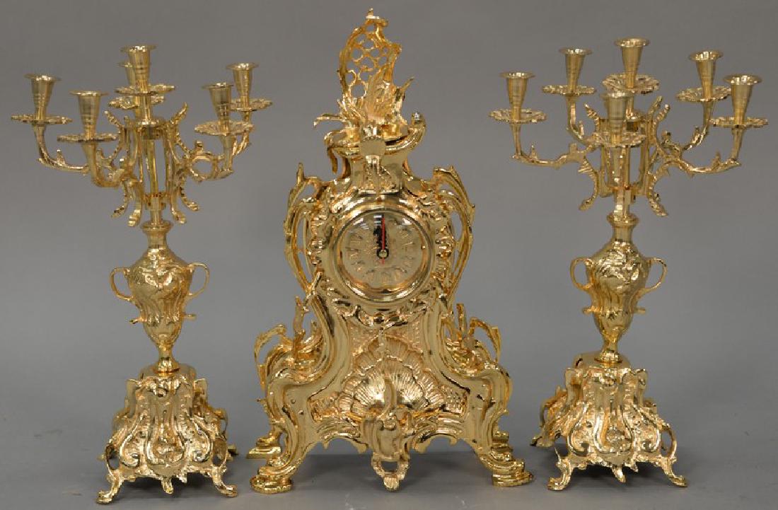 French style brass three piece clock set. candelabra ht (1 of 5)