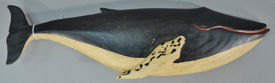 Clark Voorhees (1911-1980) carved and painted wood: Clark Voorhees (1911-1980) carved and painted wood "Humpback Whale", stamped on back. length 18 inches