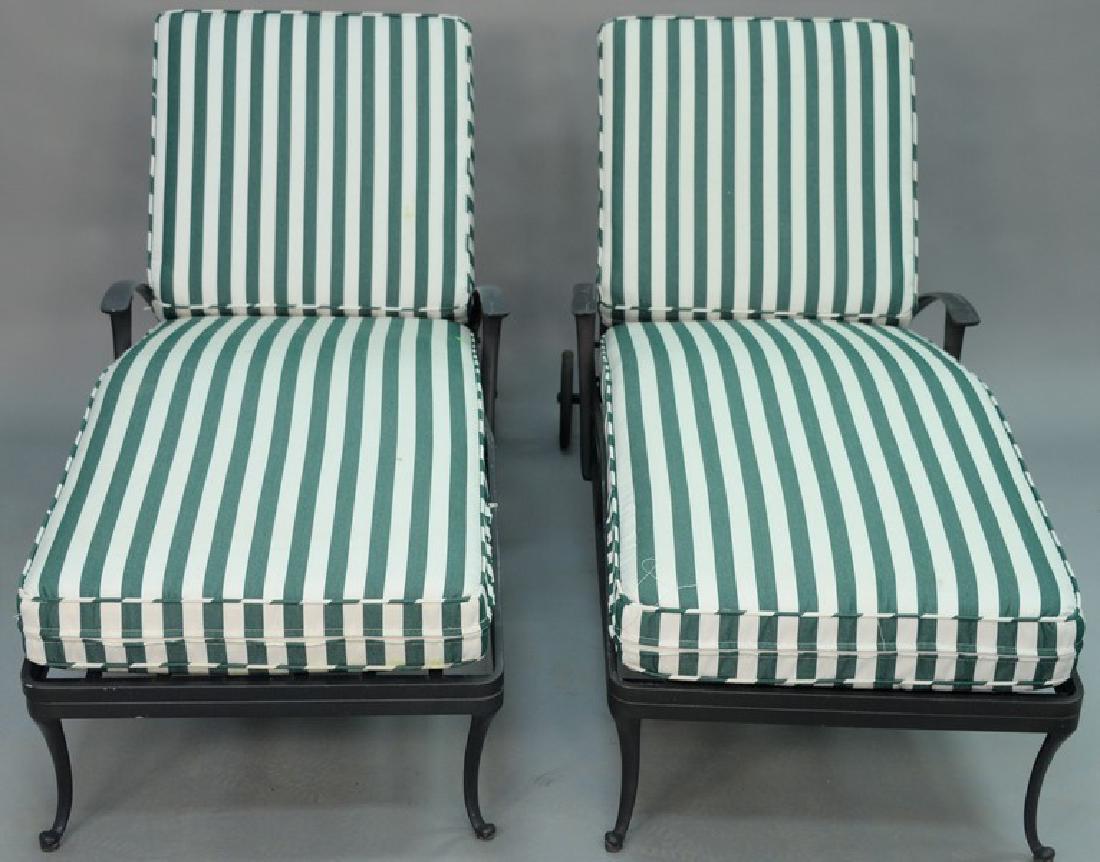 Pair of Brown Jordan lounges with Sunbrella upholstered: Pair of Brown Jordan lounges with Sunbrella upholstered cushions. length 72 inches Provenance: From the Estate of Joe Namnoun of Hartford, Connecticut