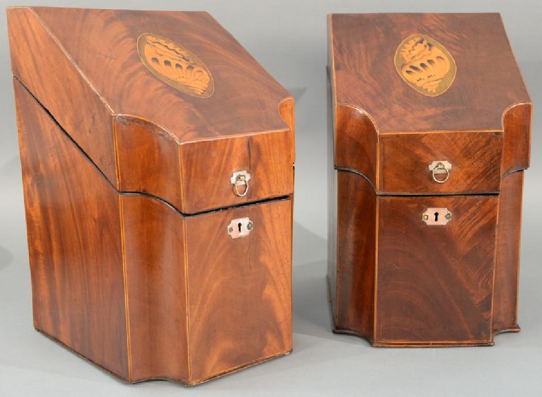 Pair of mahogany knife boxes with conch shell inlaid (1 of 8)