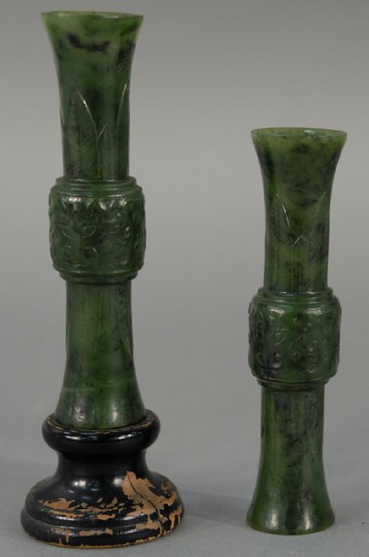 Pair of Chinese spinach jade beaker vases, each having (1 of 6)