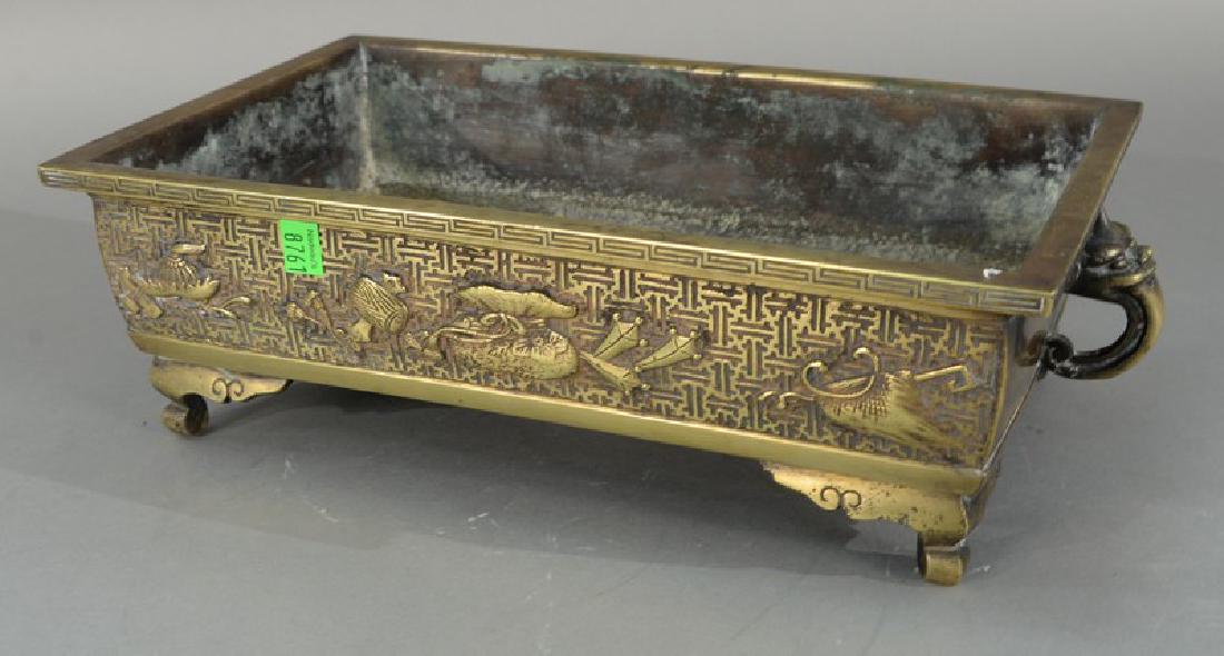 Large Chinese rectangular footed planter having incised (1 of 4)
