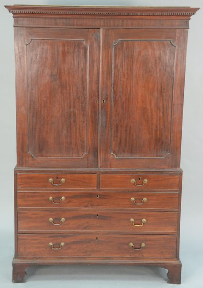 Mahogany linen press in two parts, upper portion with (1 of 5)