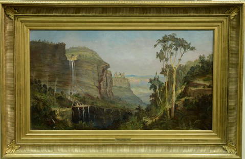 Daniel Charles Grose (1838-1900) oil on canvas: Daniel Charles Grose (1838-1900) oil on canvas "Waterfall in the Rocky Mountains" signed lower left: D.C. Grose 1899 relined label on verso: Gallerie Dominion 20" x 36" Provenance: From the Est