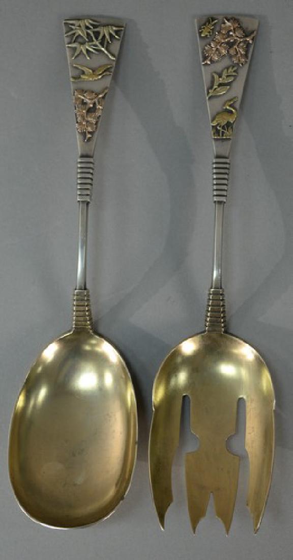 Two piece sterling silver multi-metal salad set, (1 of 5)
