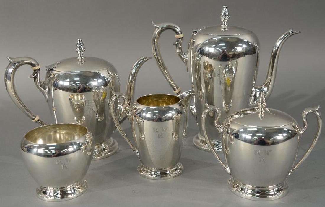 Five piece sterling silver tea and coffee set having (1 of 8)