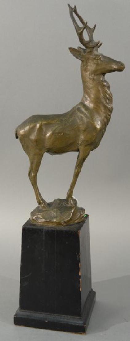 John Massey Rhind (1860-1932) bronze Elk signed on: John Massey Rhind (1860-1932) bronze Elk signed on base: Massey Rhind base marked: Study for Corning Fountain 1898 bronze height 14 1/2 inches, total height 21 1/2 inches