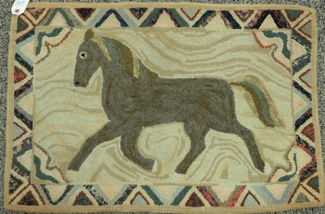 Hooked rug with horse.  1'10" x 2'8" (1 of 5)