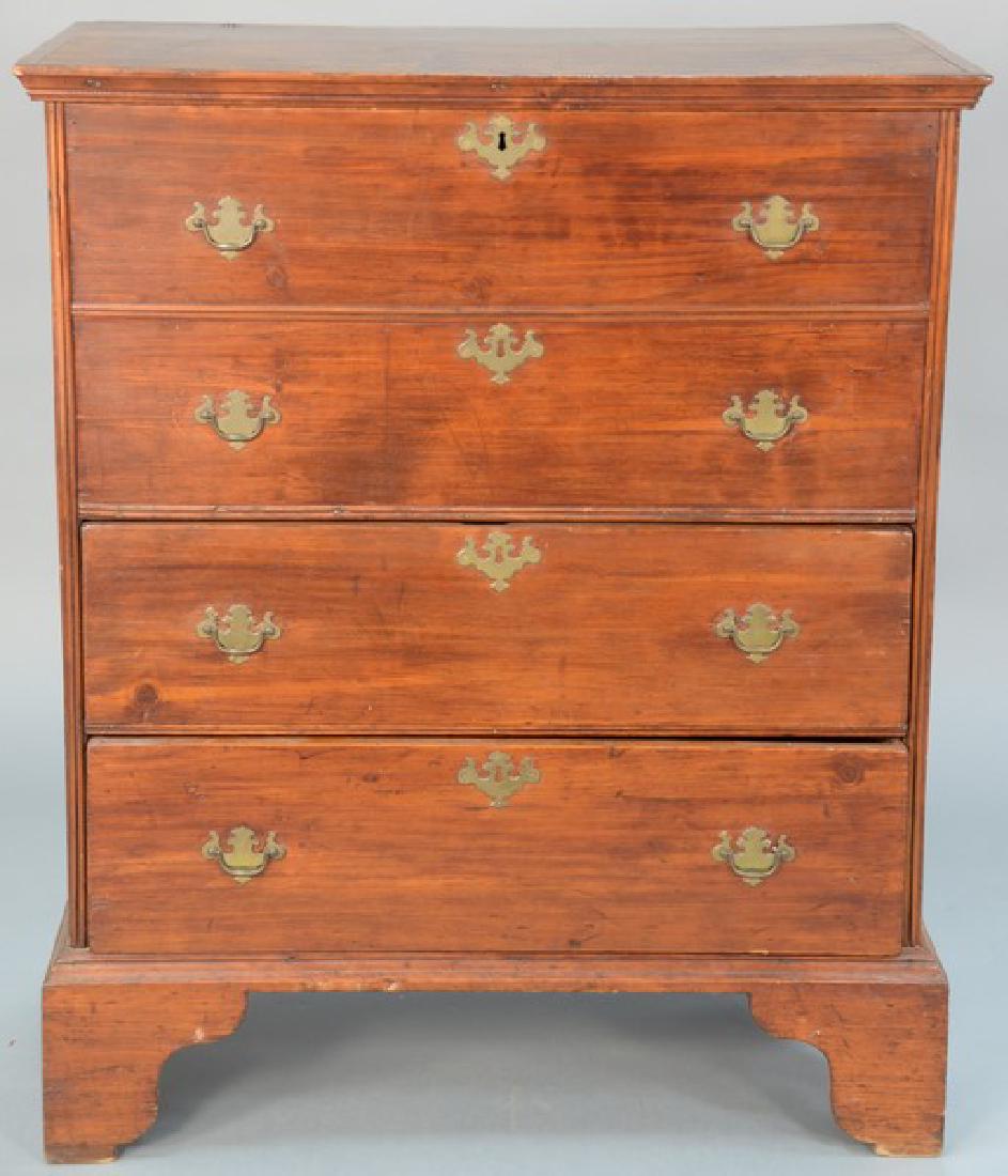 Blanket chest with two false drawers and two drawers on: Blanket chest with two false drawers and two drawers on bracket base (refinished). height 46 inches, width 36 inches Provenance: From the Estate of Faith K. Tiberio of Sherborn, Massachusetts