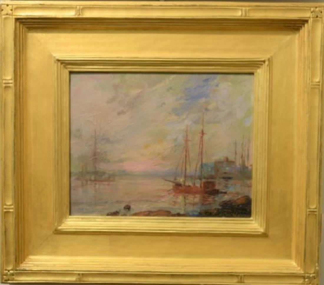Oscar Anderson (1873-1953) oil on board Gloucester: Oscar Anderson (1873-1953) oil on board Gloucester Harbor signed lower right: Oscar Anderson titled and written on verso: Oscar Anderson purchased Sept 1916. 8" x 10"
