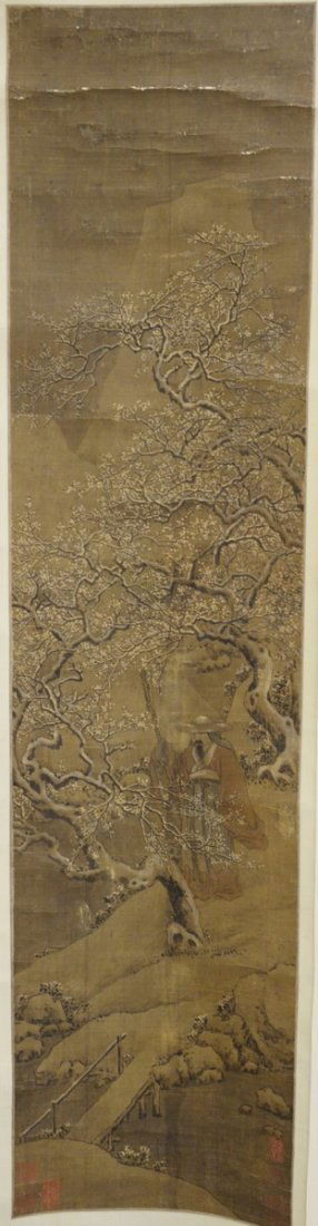 Chinese scroll of scholar under a blossoming tree (1 of 14)