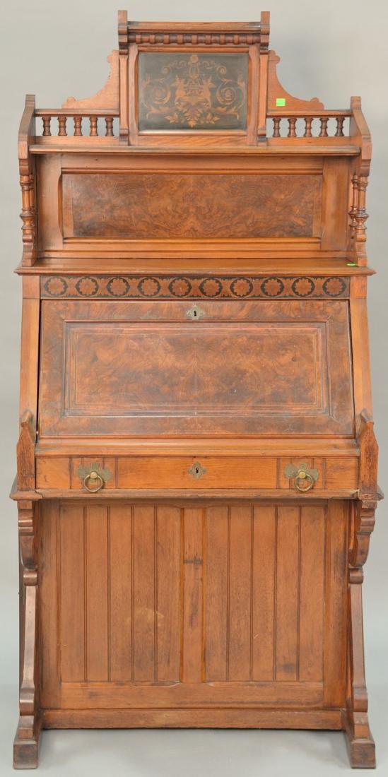 Victorian walnut and burl walnut desk with putti inlaid (1 of 4)