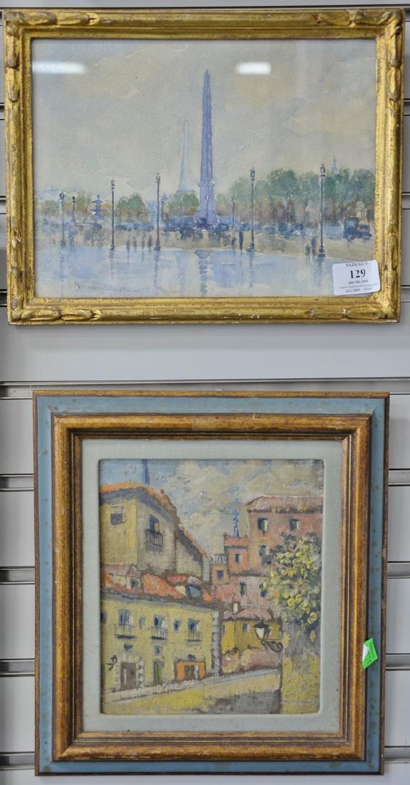 Three framed paintings to include watercolor Place de (1 of 5)