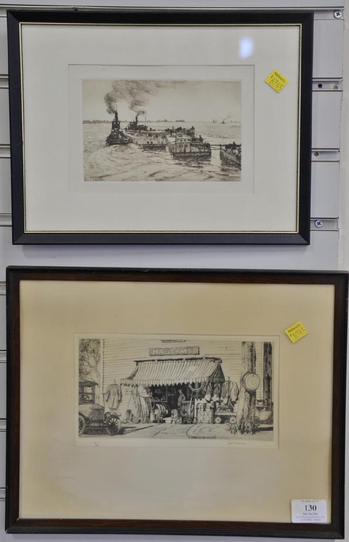 Five etchings to include (1) Charles Platt, moored (1 of 5)