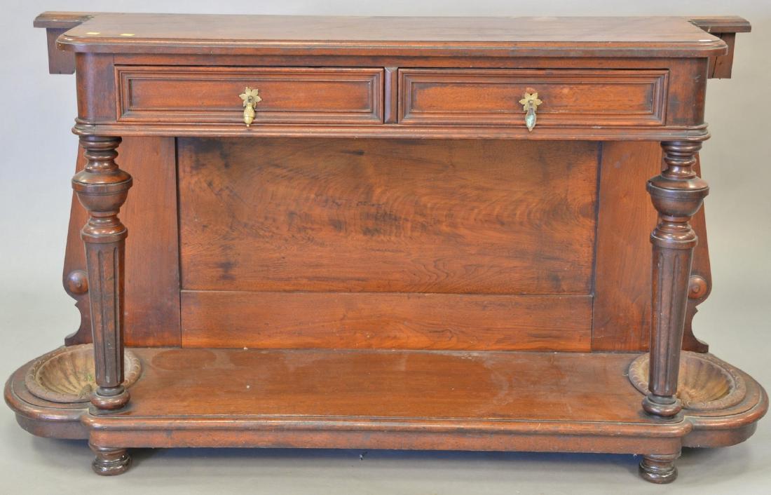 Two piece Victorian walnut hall rack, base with two (1 of 3)
