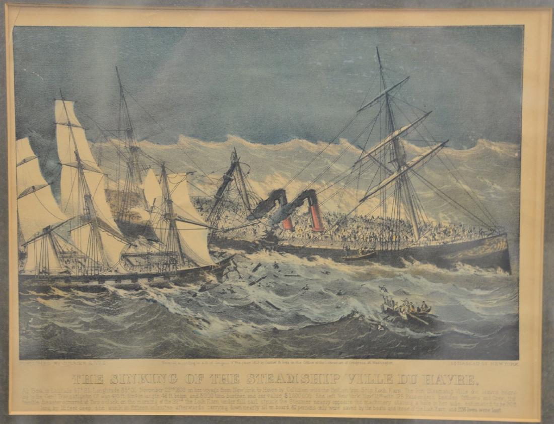 Currier & Ives  colored lithograph  "The Sinking of the (1 of 3)