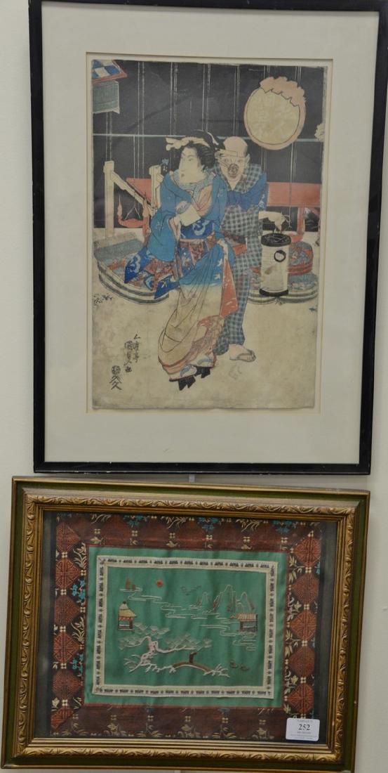 Four framed Oriental pieces to include Japanese (1 of 4)