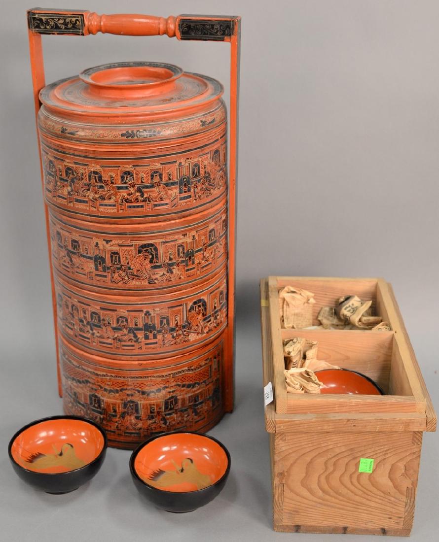 Group of Chinese lacquered items to include Chinese red (1 of 5)