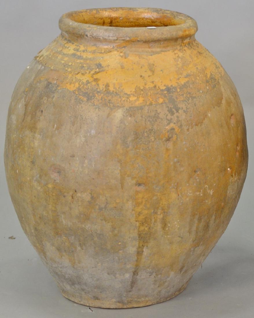 Earthenware jardiniere, probably 18th-19th century with: Earthenware jardiniere, probably 18th-19th century with four impressed seals. ht. 26in. Provenance: From the Estate of Faith K. Tiberio of Sherborn, Massachusetts