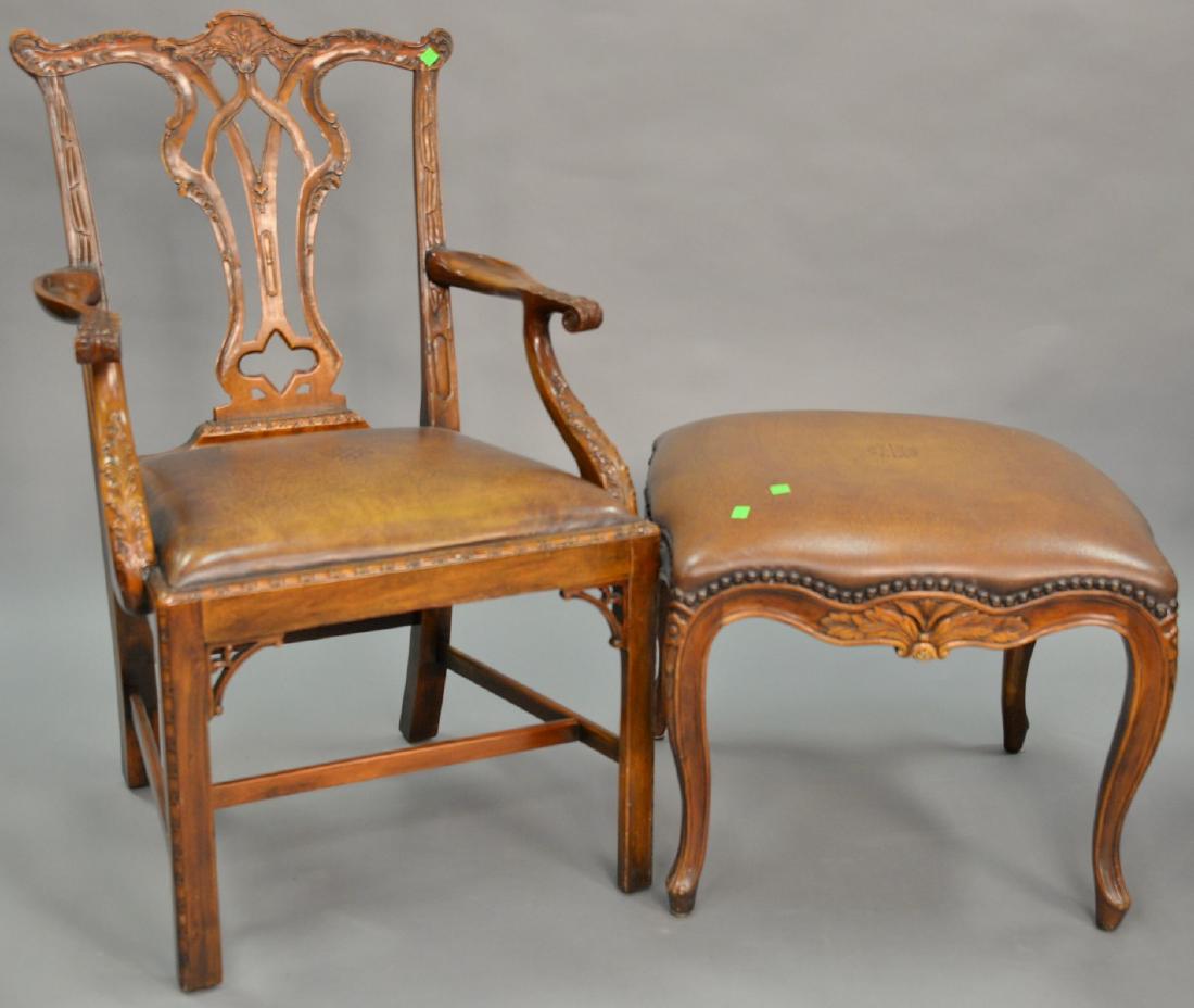 Two piece lot to include chippendale style armchair and (1 of 4)