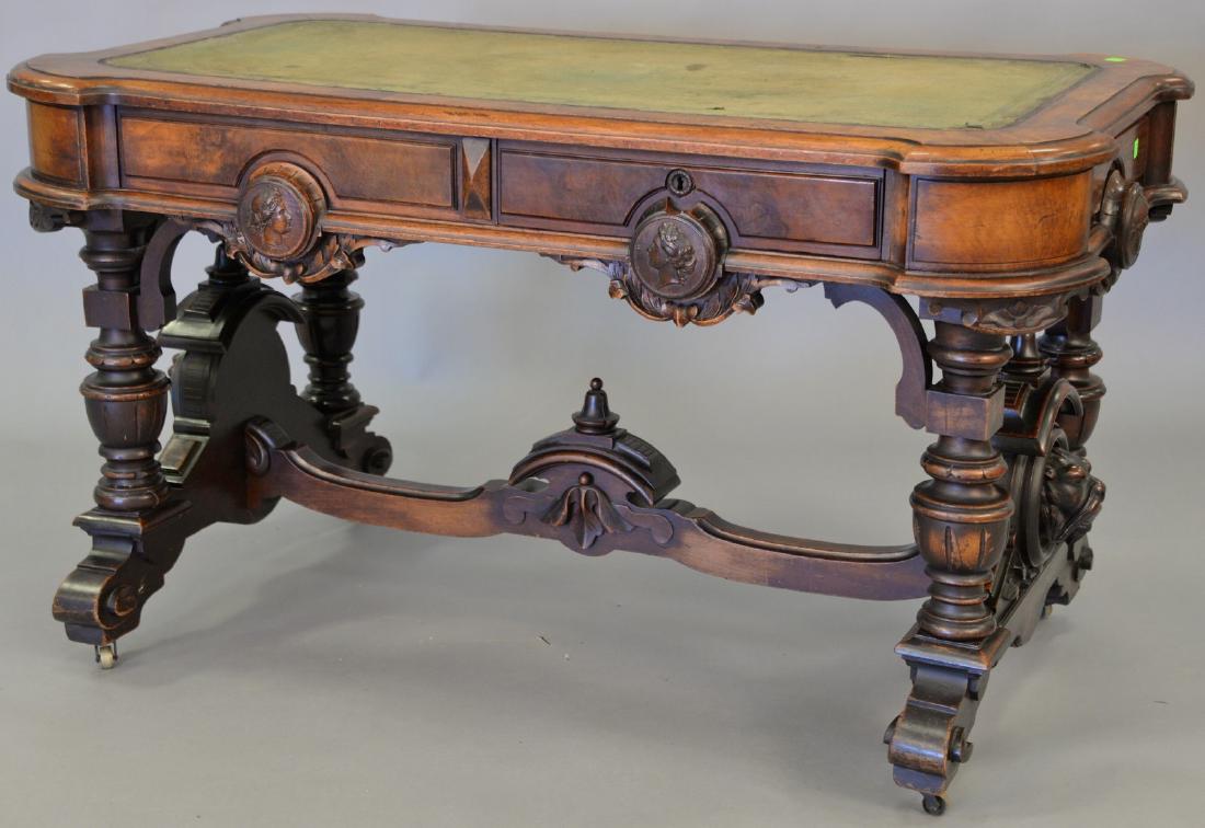 Walnut Victorian double writing table with carved (1 of 6)