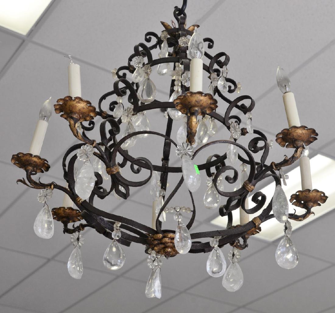 Rock crystal and iron chandelier with eight lights, (1 of 4)
