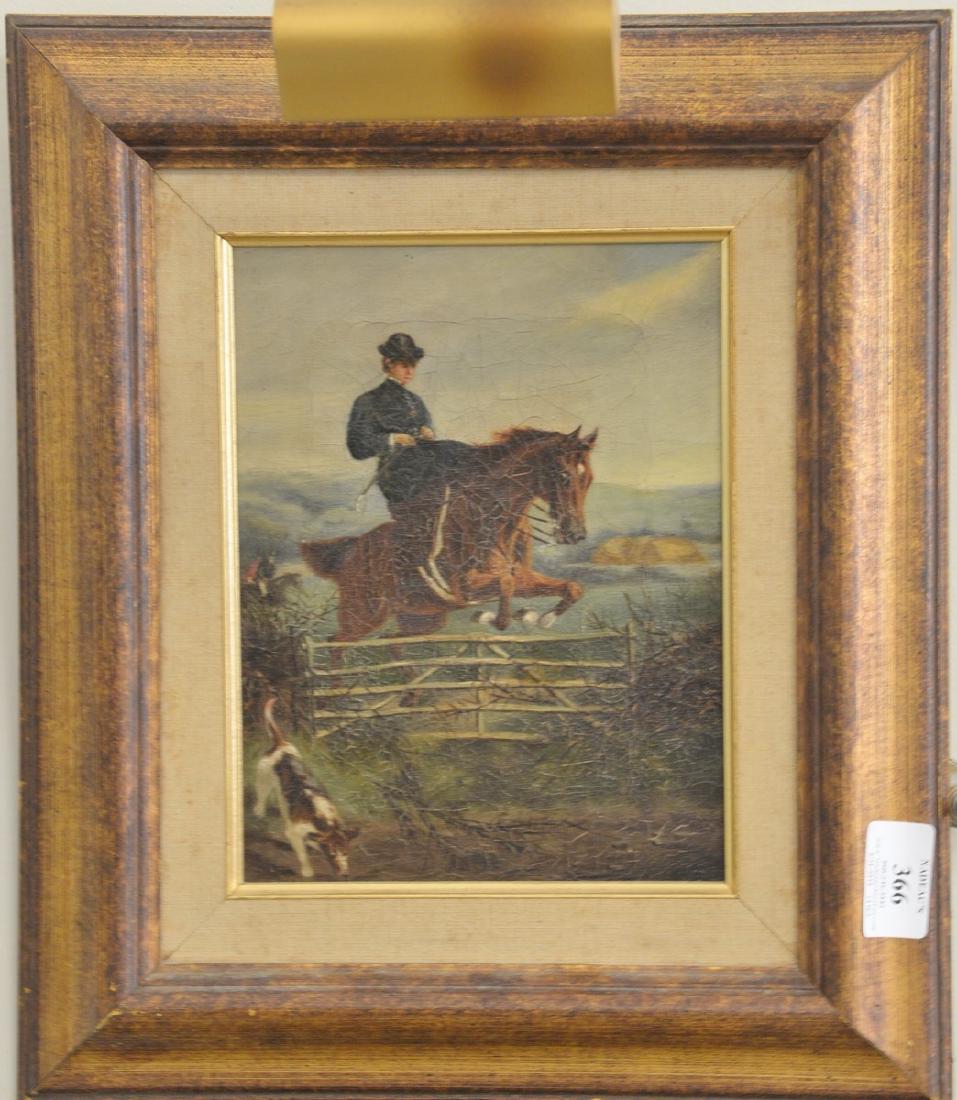 Oil on canvas, Fox Hunt, unsigned equestrian painting, (1 of 2)