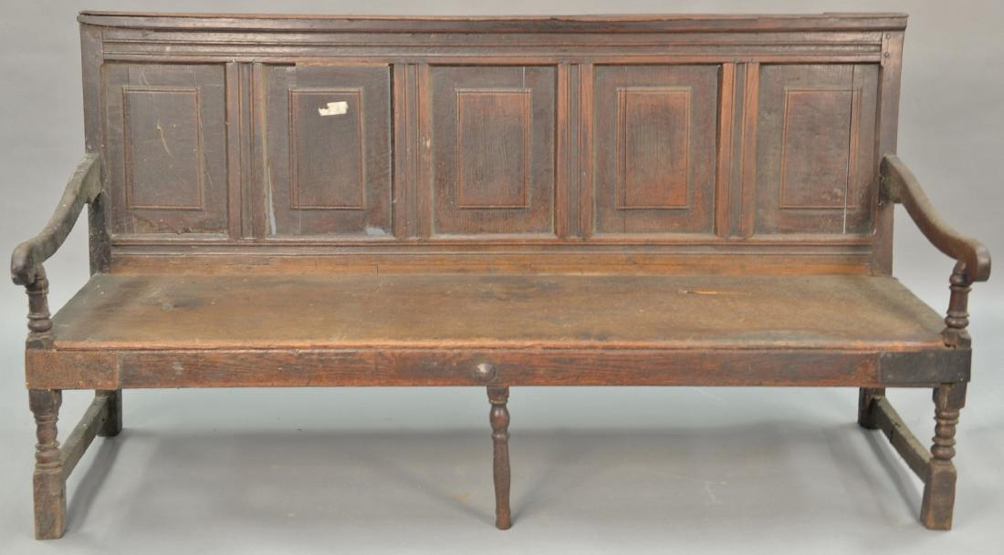 Jacobean oak bench with paneled back, late 17th to (1 of 4)