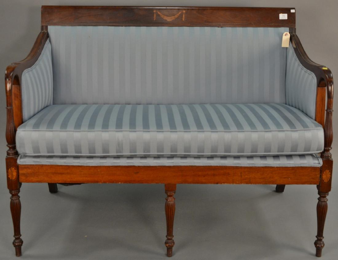 Sheraton style mahogany loveseat. lg. 48 in.: Sheraton style mahogany loveseat. lg. 48 in. Provenance: From the Estate of Faith K. Tiberio of Sherborn, Massachusetts