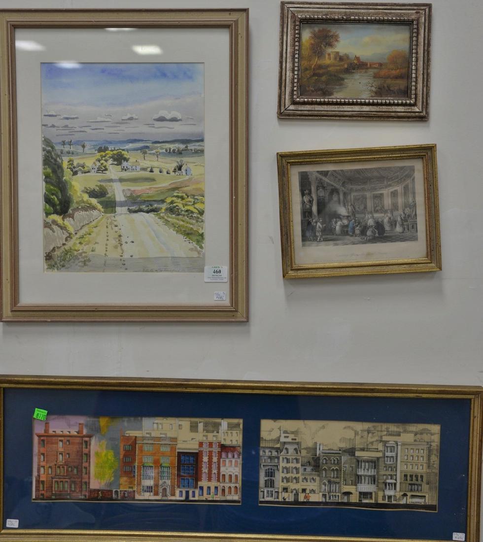 Six framed pieces to include watercolor cityscape (1 of 2)