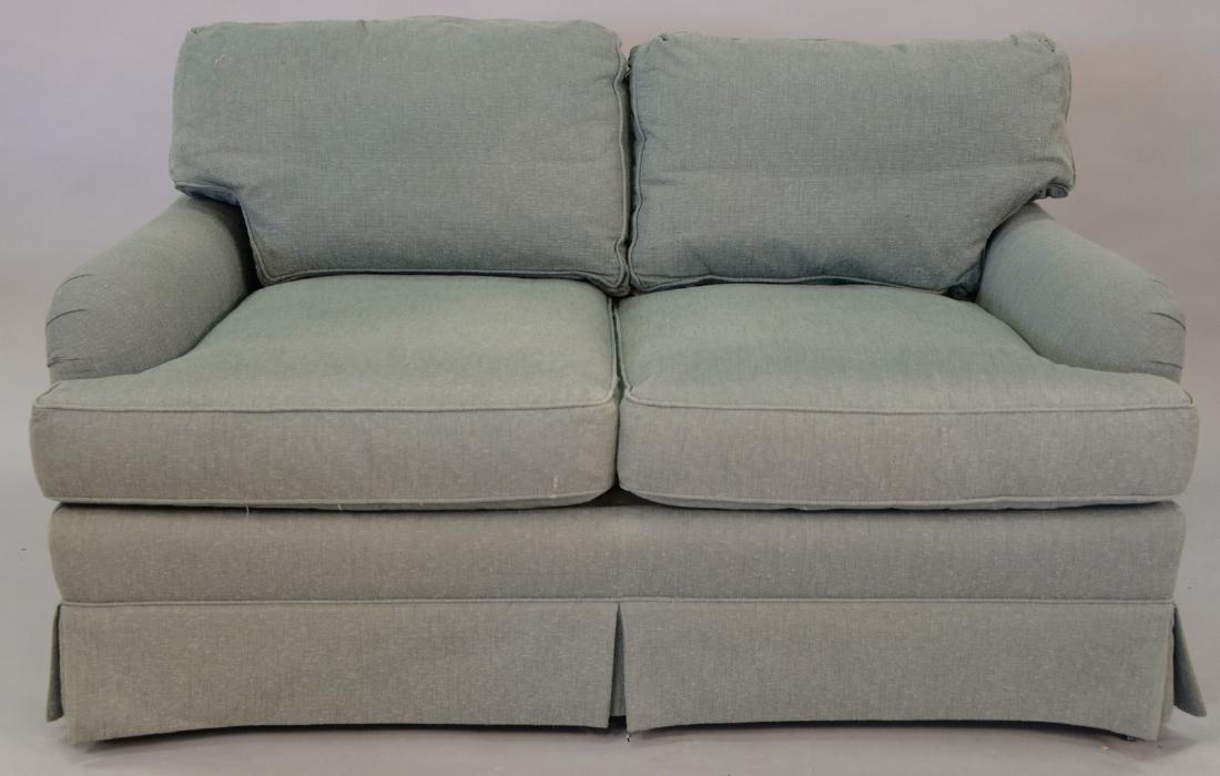Upholstered loveseat, lg. 59 in. Provenance: The: Upholstered loveseat, lg. 59 in. Provenance: The Estate of Thomas F Hodgman of Fairfield, Connecticut