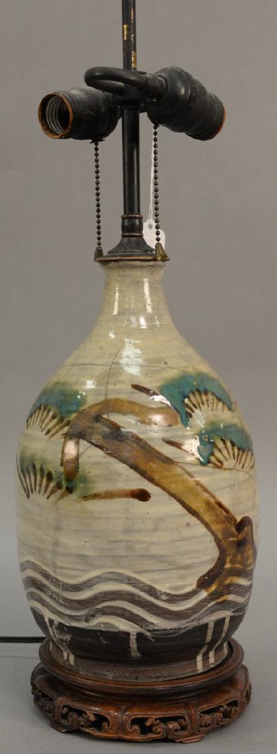 Asian earthenware glazed bottle having green blue (1 of 5)