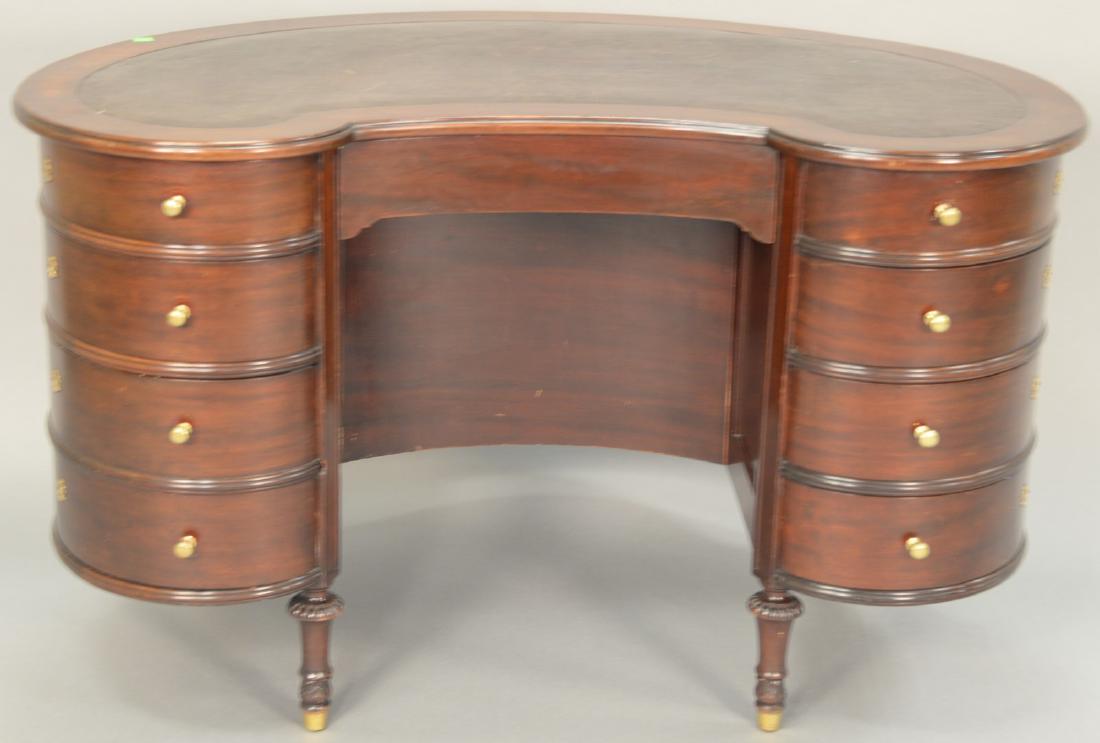 Custom mahogany kidney shaped desk with inset leather (1 of 6)