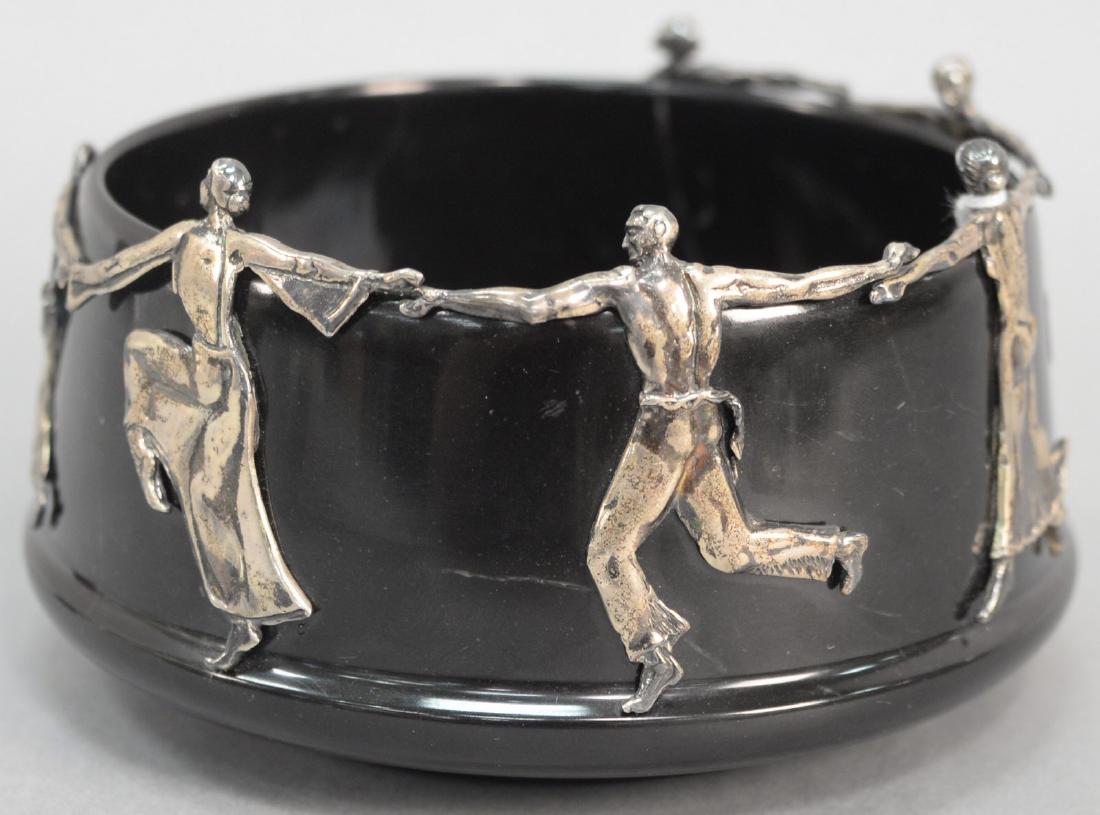 Black onyx stone bowl with six silver dancing figures (1 of 7)
