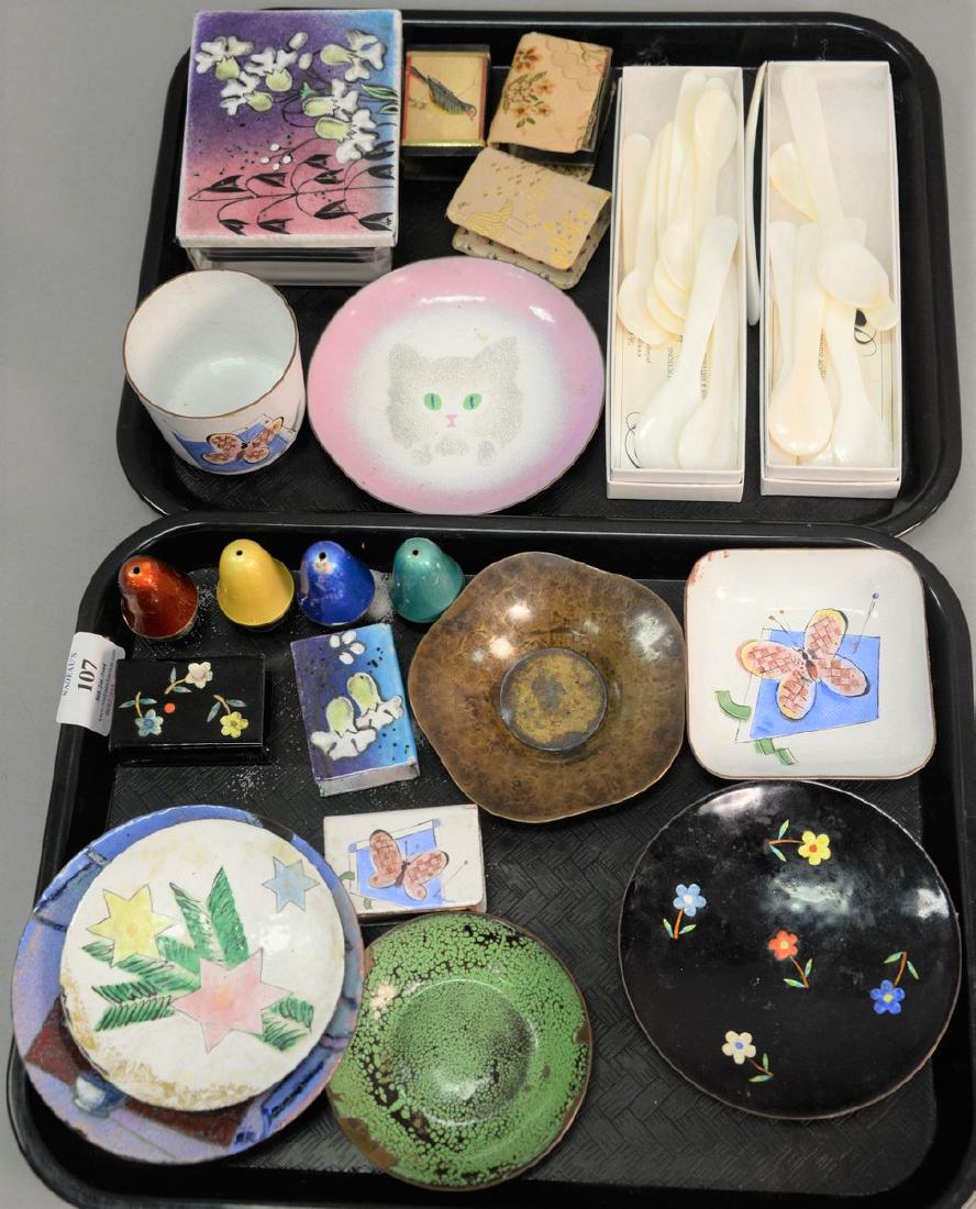 Two tray lots with enameled items to include two (1 of 3)