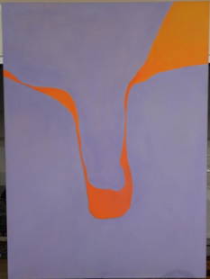 Maud Morgan (1903-1999), oil on canvas, large abstract: Maud Morgan (1903-1999), oil on canvas, large abstract purple and orange, signed and dated on verso: Maud Morgan 76, 65" x 48". Provenance: Estate of Peggy & David Rockefeller having stamp/label.