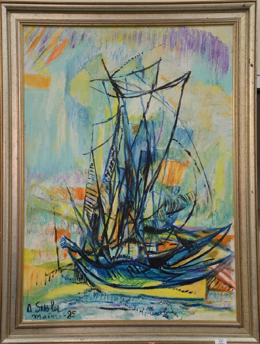 Annie Sessler, oil on canvas, "Maine" harbor 85, signed (1 of 5)