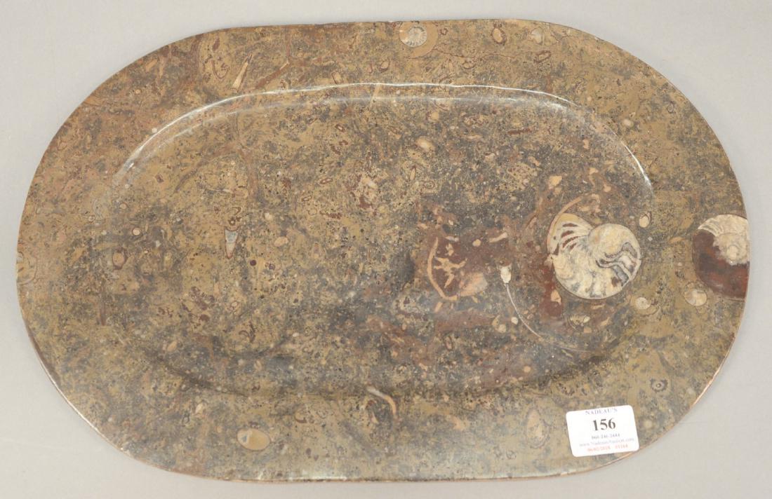 Unusual polished stone oval tray with shell fossils. 11 (1 of 2)