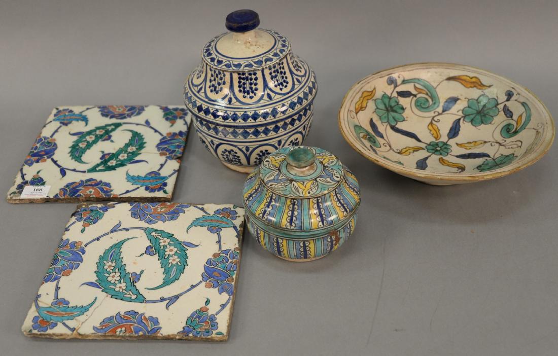 Five piece lot to include two Persian style tiles (each (1 of 6)