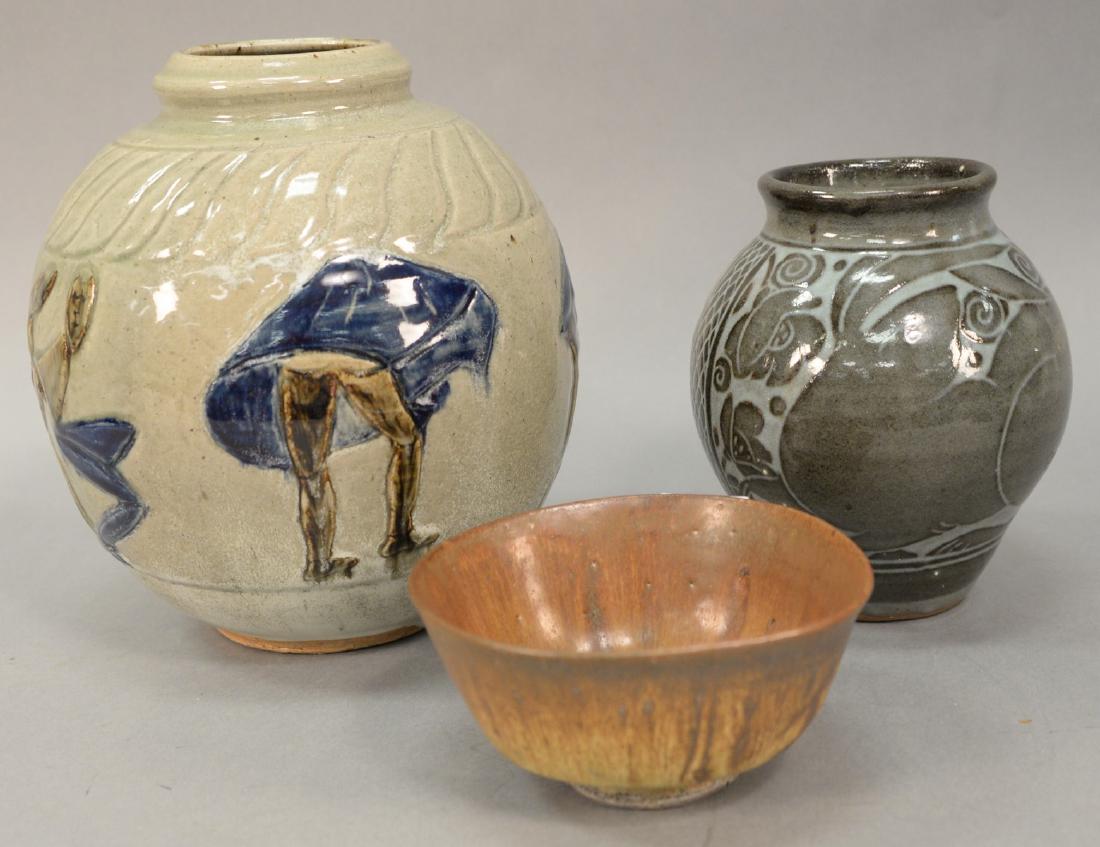 Group of three stoneware glazed pieces to include a (1 of 8)